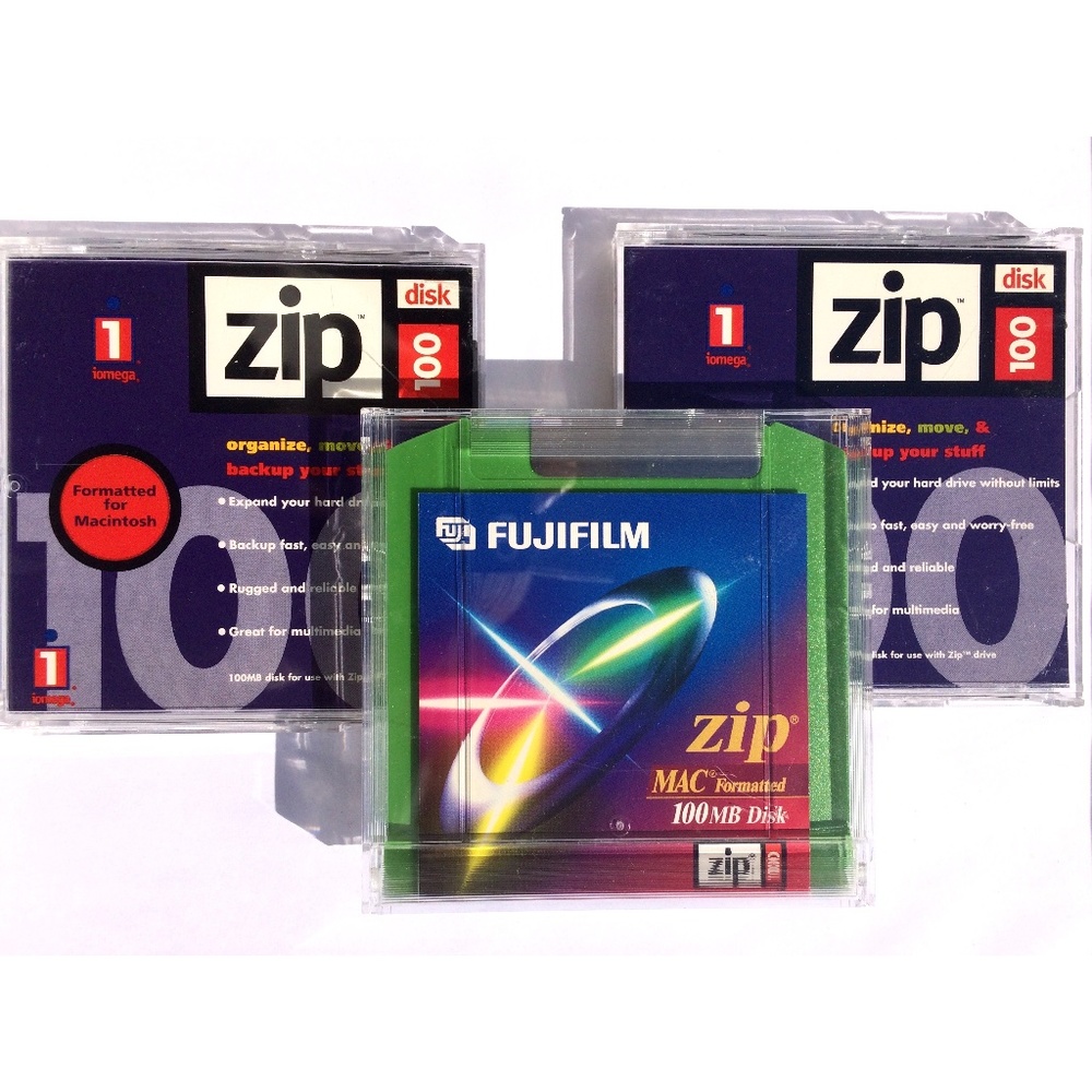 lot of 3 Zip Disks 100MB Mac Formatted iomega Fujifilm